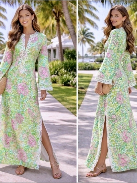 Lilly Pulitzer Dresses & Skirts - Lilly Pulitzer Shealyn 3/4
Sleeve Maxi Caftan Lime Feelin 2